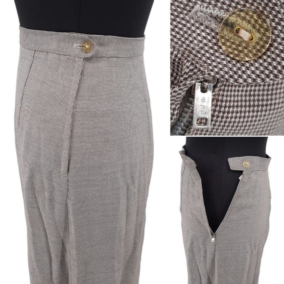 VTG 40s Brown Houndstooth Gabardine Blazer Pencil Skirt Suit Set Size S Neutral - Picture 10 of 11